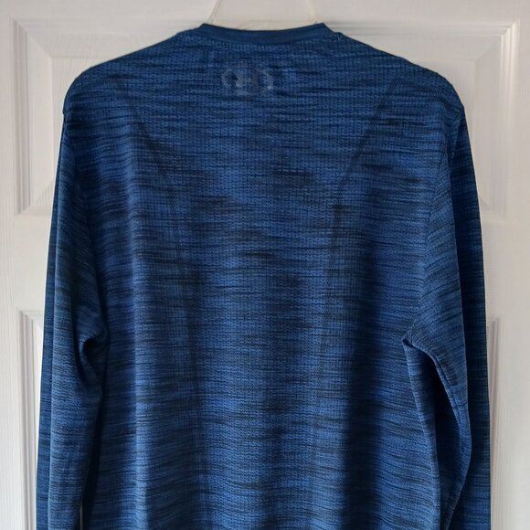 Under Armour Mens Pullover Long Sleeve Running Shirt Fitted Blue Black Size Lg - Picture 3 of 9